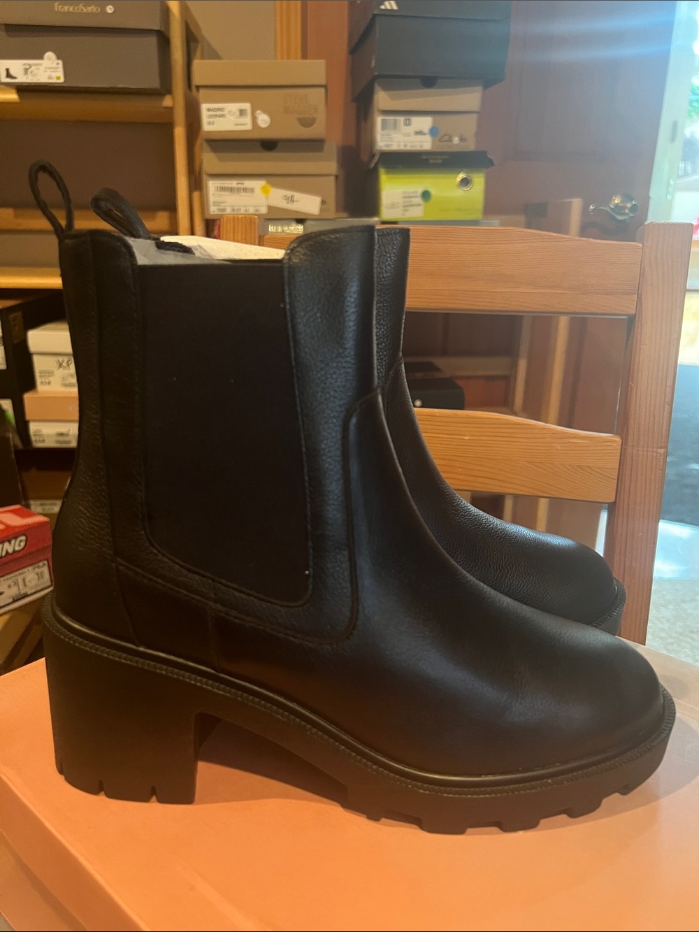 Women's Black Leather Chelsea Ankle Boots with Chunky Heel